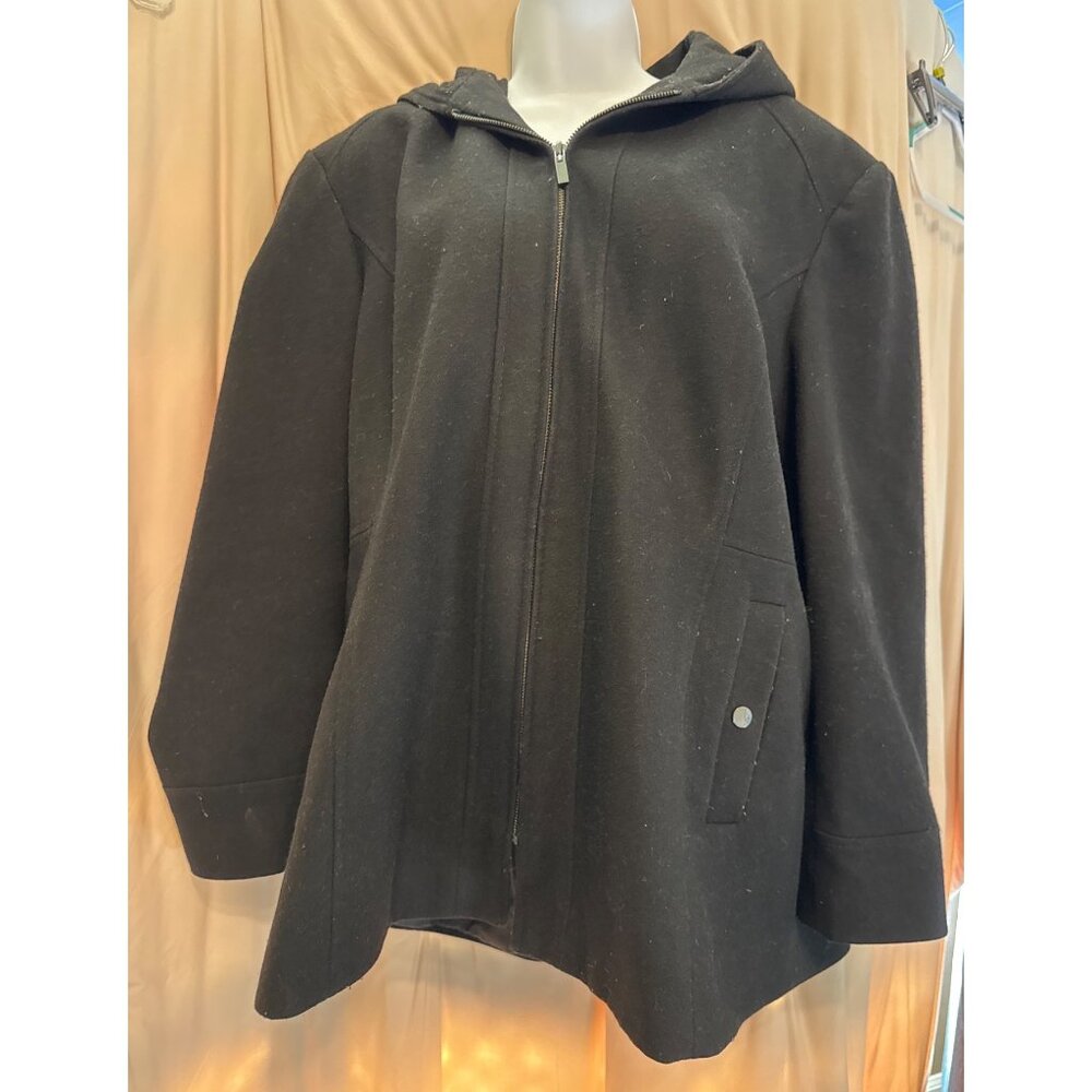 London Fog Black XXL Wool Blend Hooded Coat EUC
